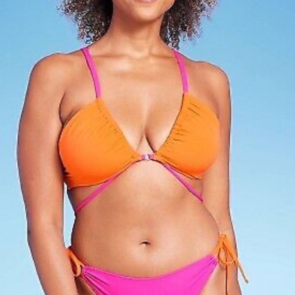 Orange and pink underwire bikini top
